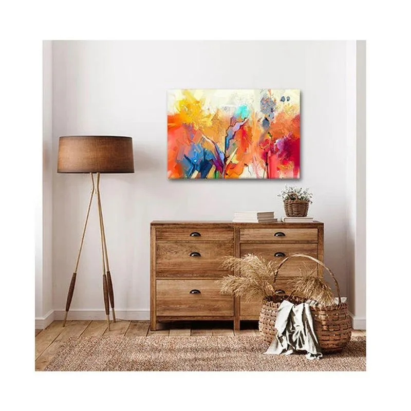 Quadro Abstrato Brush Stroke C- Moldura Dourada E Vidro Tamanho:90 X 60 Cm
