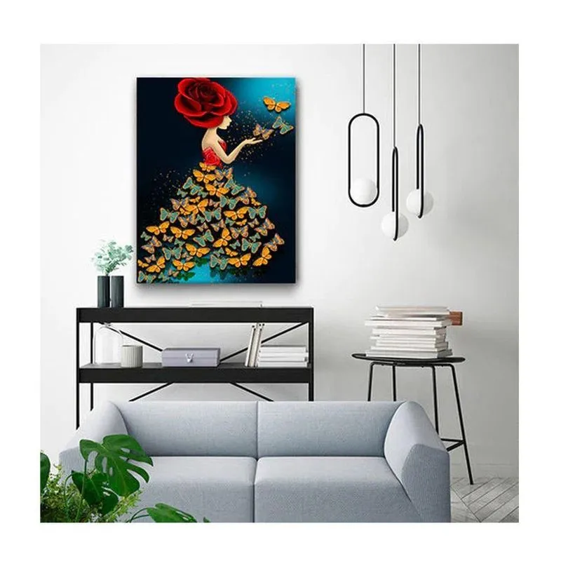 Quadro Arte Conceito Butterfly Mistress C- Moldura Dourada Tamanho:90 X 60 Cm