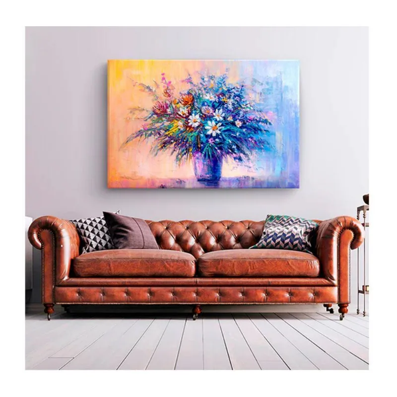 Quadro Folhas E Flores Color Flowers C- Moldura Dourada E Vidro Tamanho:90 X 60 Cm