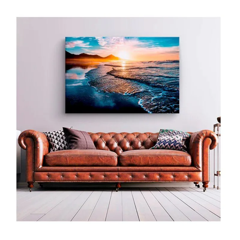 Quadro Paisagens E Natureza Amazing Beautiful Sunset C- Moldura Prata E Vidro Tamanho:120 X 80 Cm