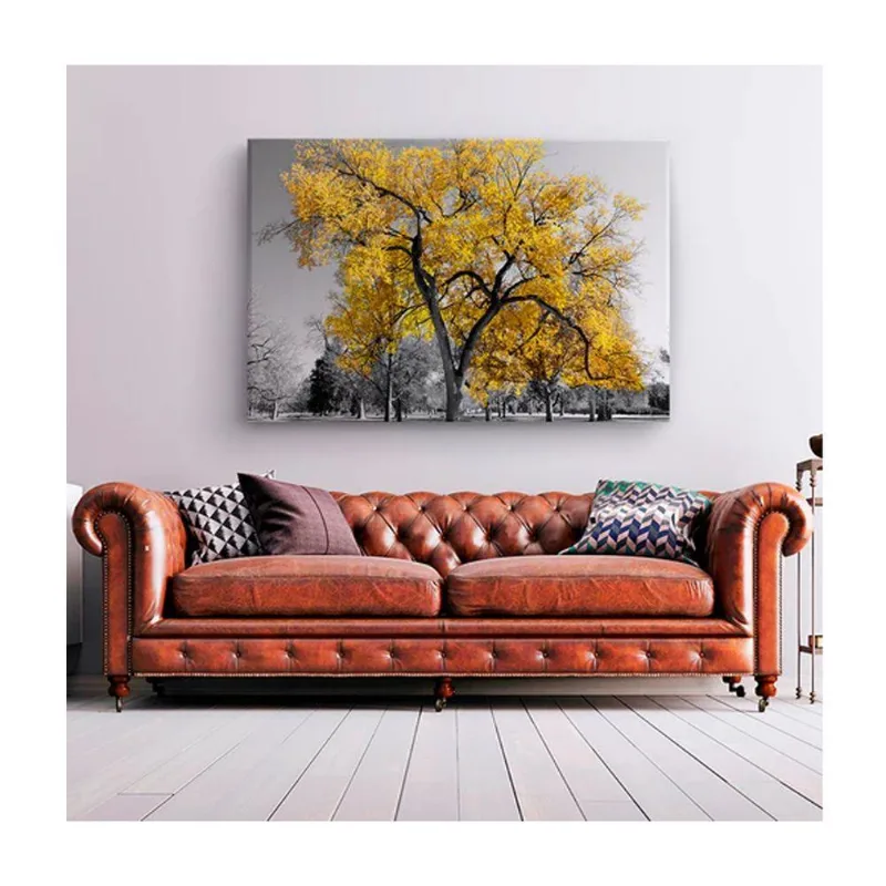 Quadro Paisagens E Natureza Arvore Amarela C- Moldura Preta E Vidro Tamanho:120 X 80 Cm