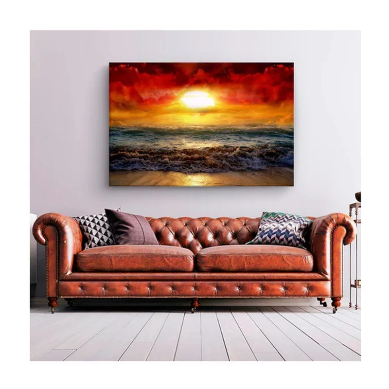 Quadro Paisagens E Natureza Beautiful Sunset C- Moldura Marrom Tamanho:90 X 60 Cm