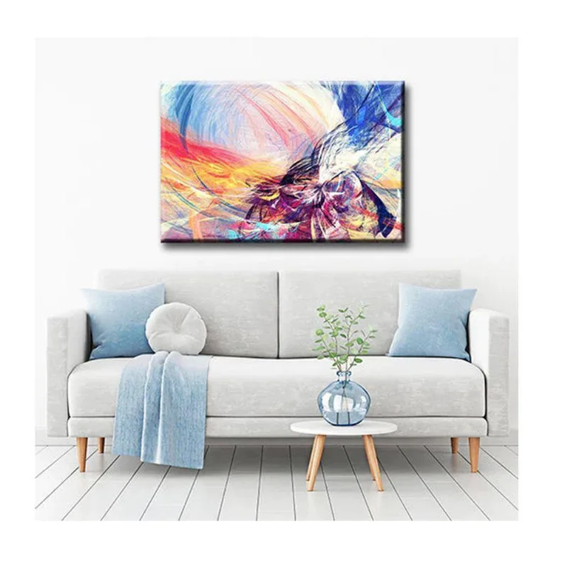 Quadro Tendenci Abstrato Colored C- Moldura Prata E Vidro Tamanho:90 X 60 Cm