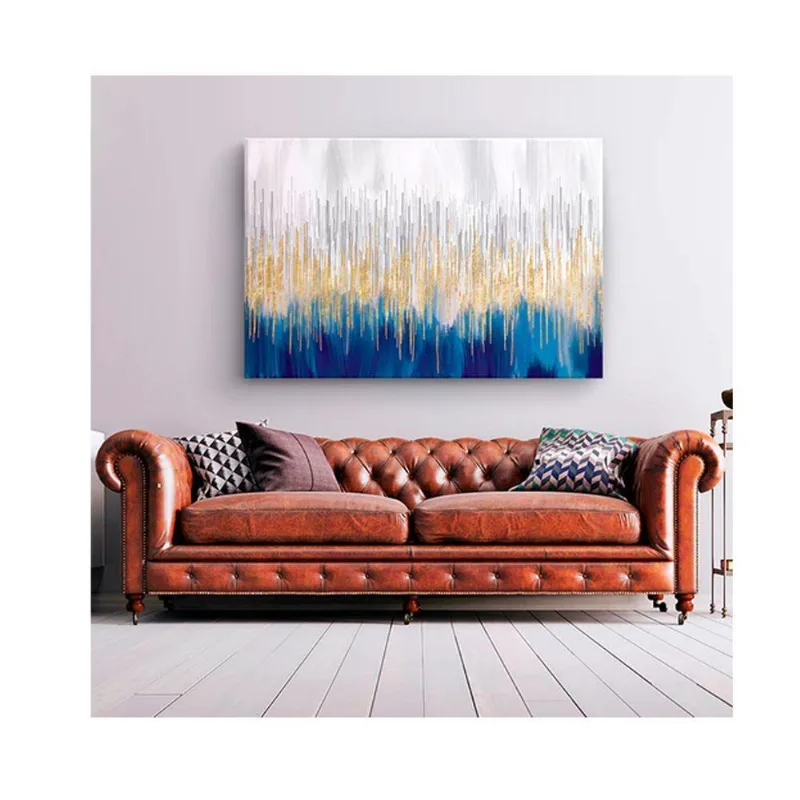 Quadro Decorativo Abstrato Belas Linhas Douradas Borda Infinita Tamanho:120 X 80 Cm