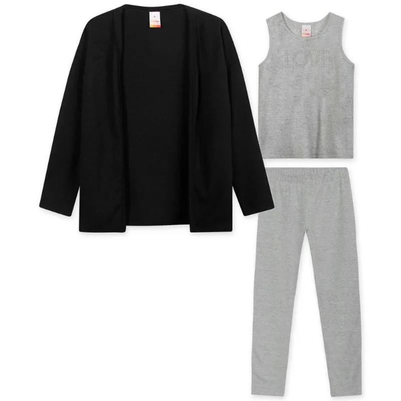 Conjunto Longo Tricot e Malha Menina Marisol Preto 16