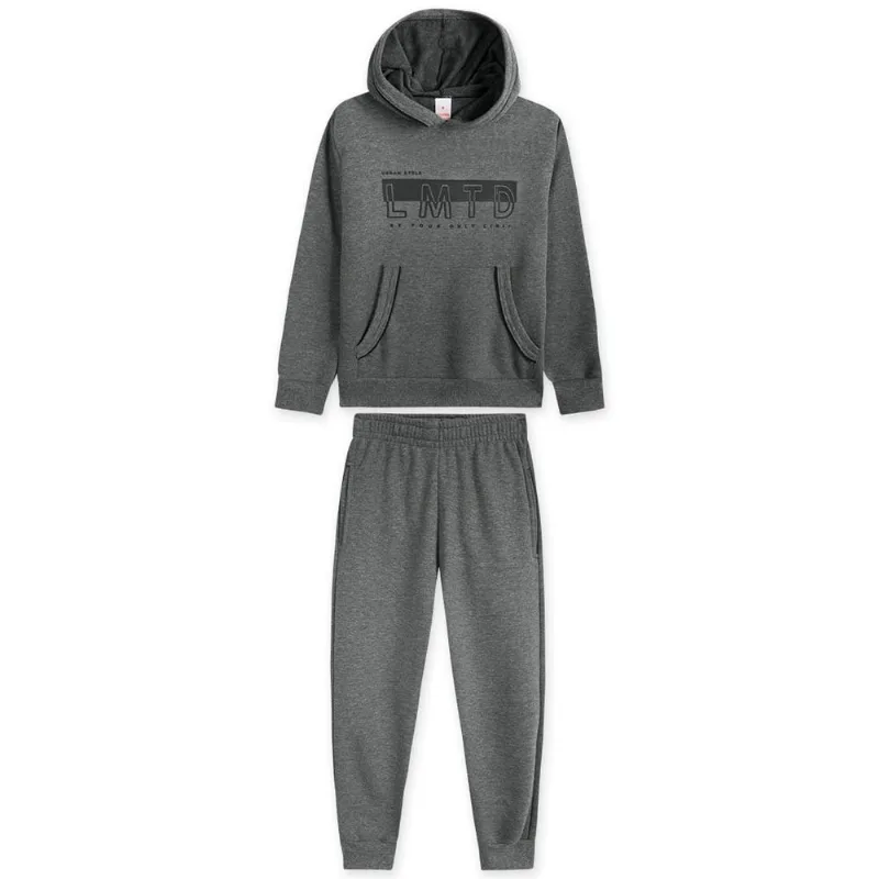 Conjunto Longo Moletom Com Capuz Menino Marisol Cinza 10
