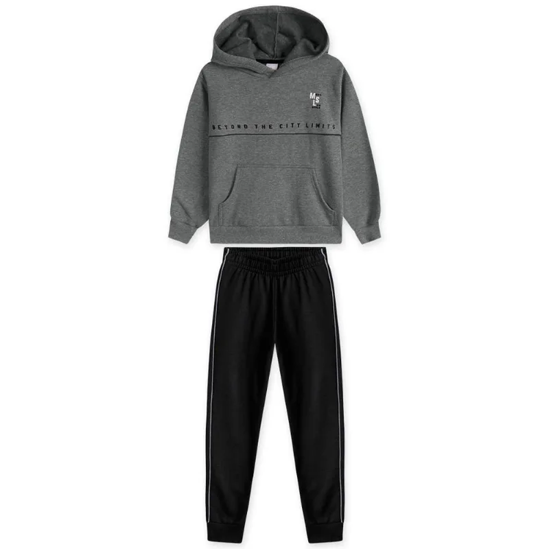 Conjunto Longo Moletom Com Capuz Menino Marisol Cinza 8
