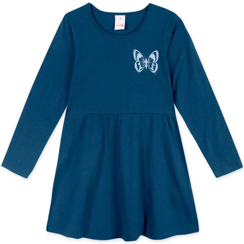 Vestido Manga Longa Malha Infantil Marisol Play Azul 6