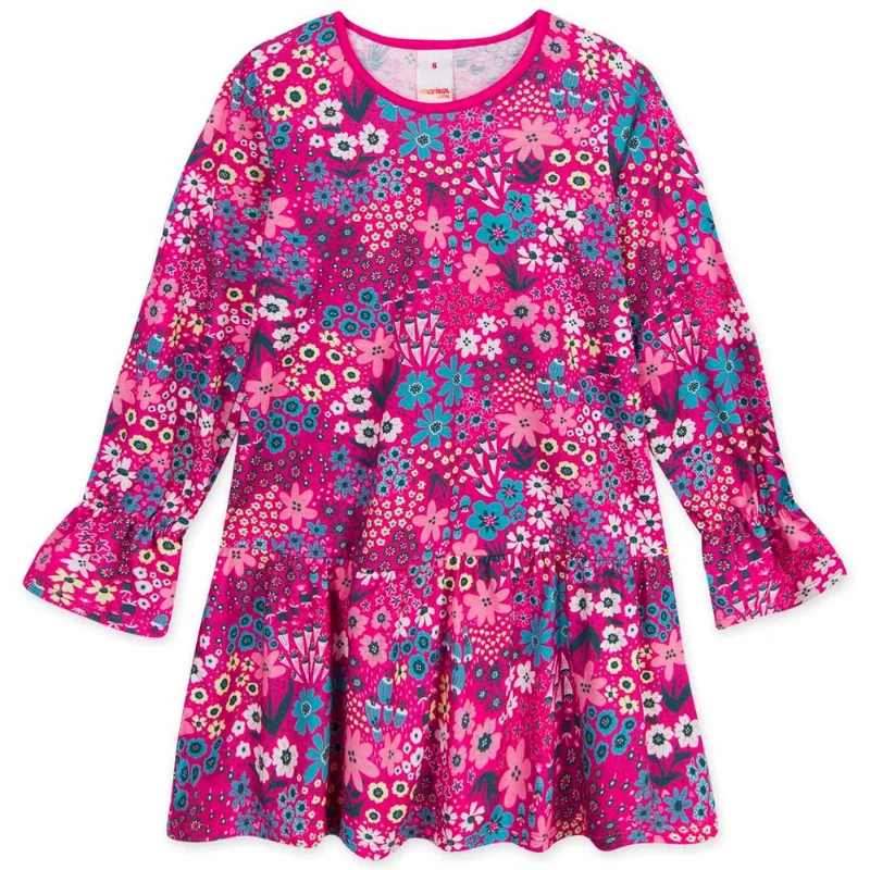 Vestido Floral Manga Longa Malha Infantil Marisol Play Rosa 16