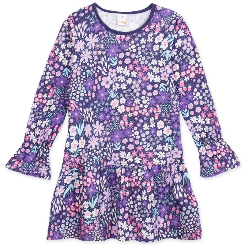 Vestido Floral Manga Longa Malha Infantil Marisol Play Roxo 16