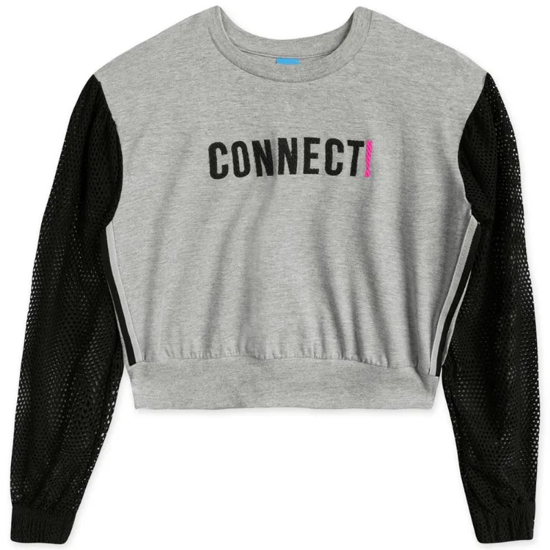 Blusa Cropped Juvenil Menina Com Detalhe em Tela - Cinza 12
