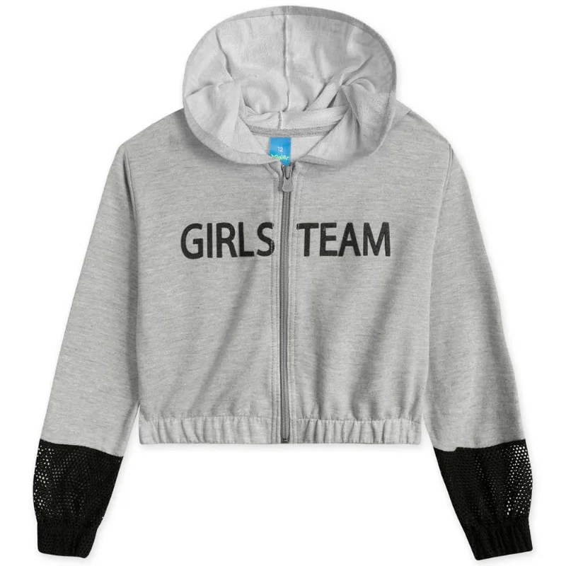 Jaqueta Cropped Com Capuz Moletom Menina Hapier Cinza 18