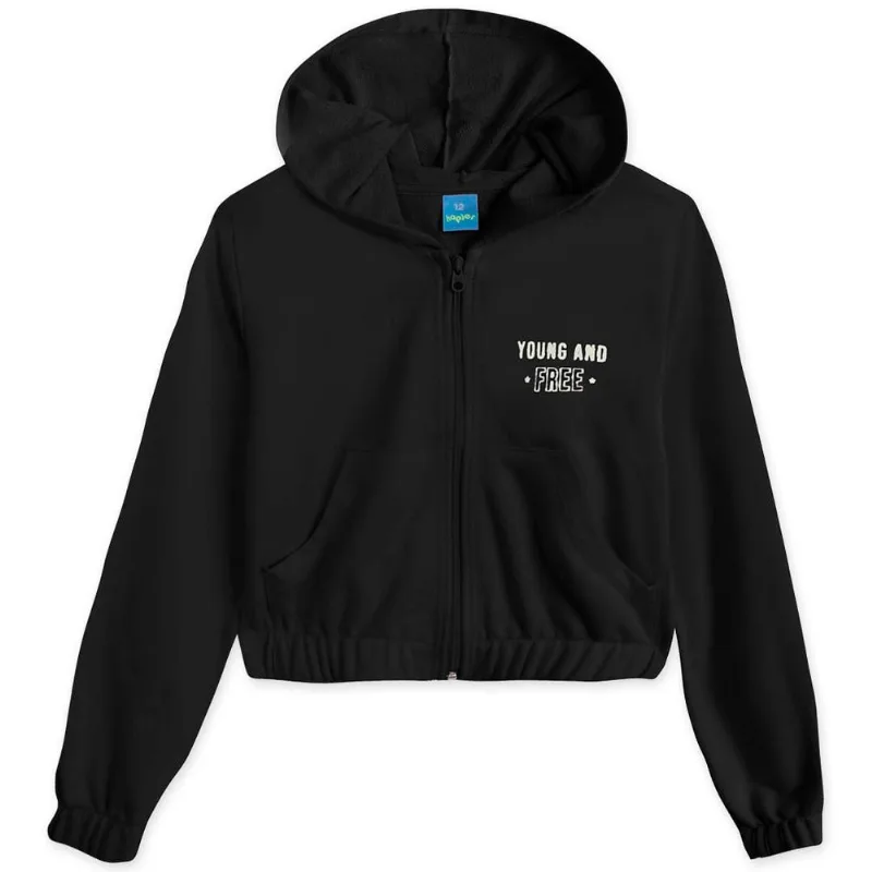 Jaqueta Cropped Moletom Com Capuz Menina Hapier Preto 10