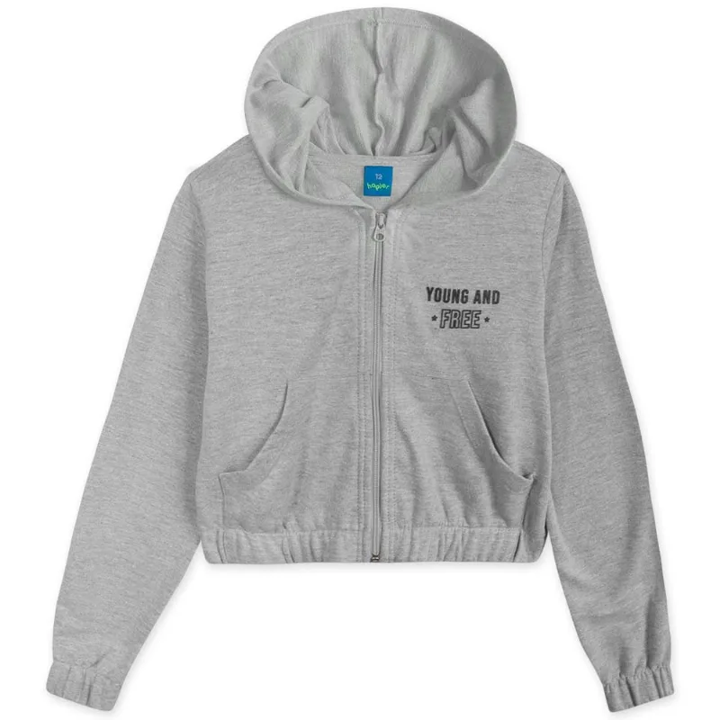 Jaqueta Cropped Moletom Com Capuz Menina Hapier Cinza 18