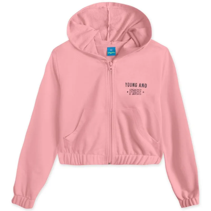 Jaqueta Cropped Moletom Com Capuz Menina Hapier Rosa 14