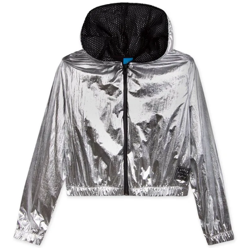 Jaqueta Cropped Metalizada Com Capuz Menina Hapier Cinza 14