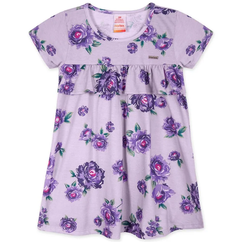 Vestido Floral Manga Curta Malha Infantil Marisol Lilás MB
