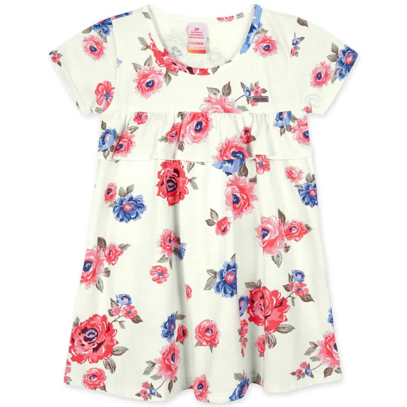 Vestido Floral Manga Curta Malha Infantil Marisol Bege 3P