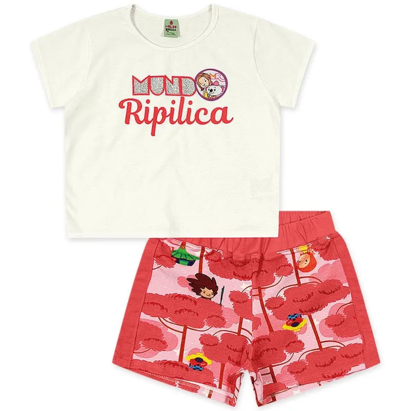 Conjunto Curto Malha Menina Mundo Ripilica Bege 12