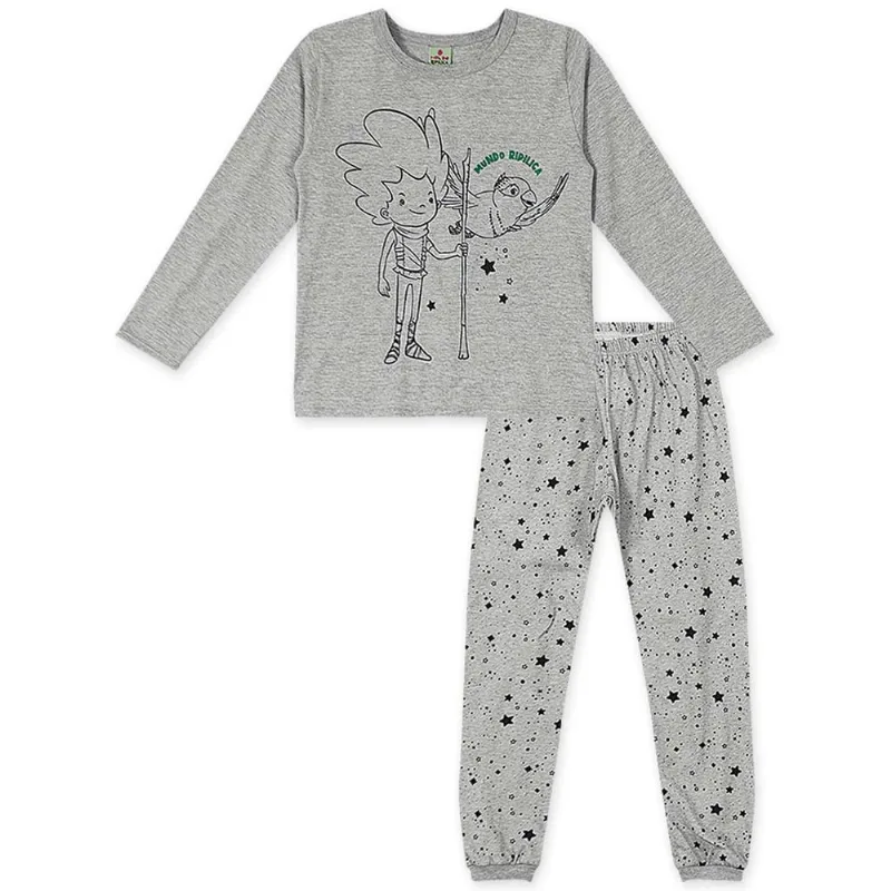 Pijama Longo Malha Menina Mundo Ripilica Cinza 1
