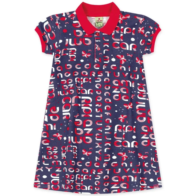 Vestido Polo Manga Curta Malha Infantil Mundo Ripilica Azul 2