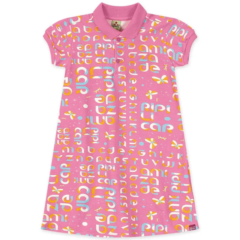 Vestido Polo Manga Curta Malha Infantil Mundo Ripilica Rosa 6