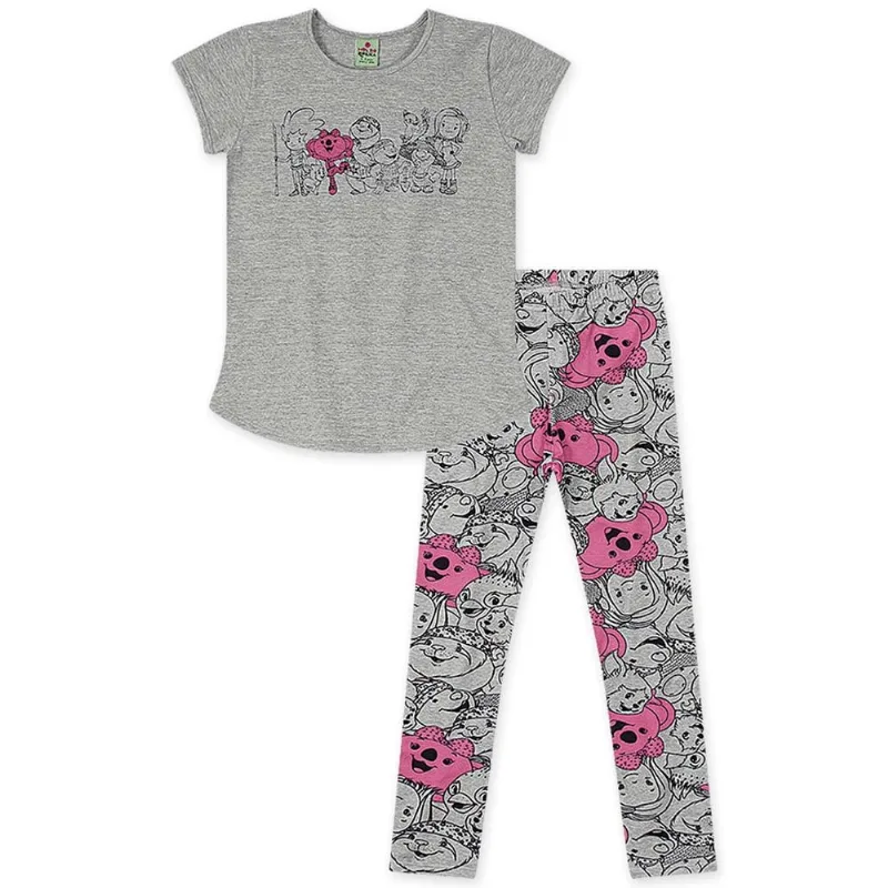 Conjunto Curto Malha Menina Mundo Ripilica Cinza 12