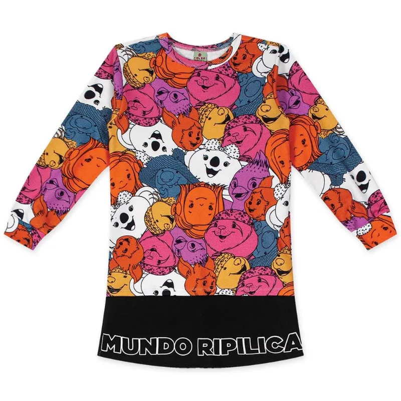 Vestido Moletom Manga Longa Infantil Mundo Ripilica Laranja 3