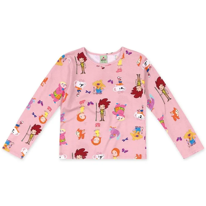 Blusa Manga Longa Malha Menina Mundo Ripilica Rosa 12