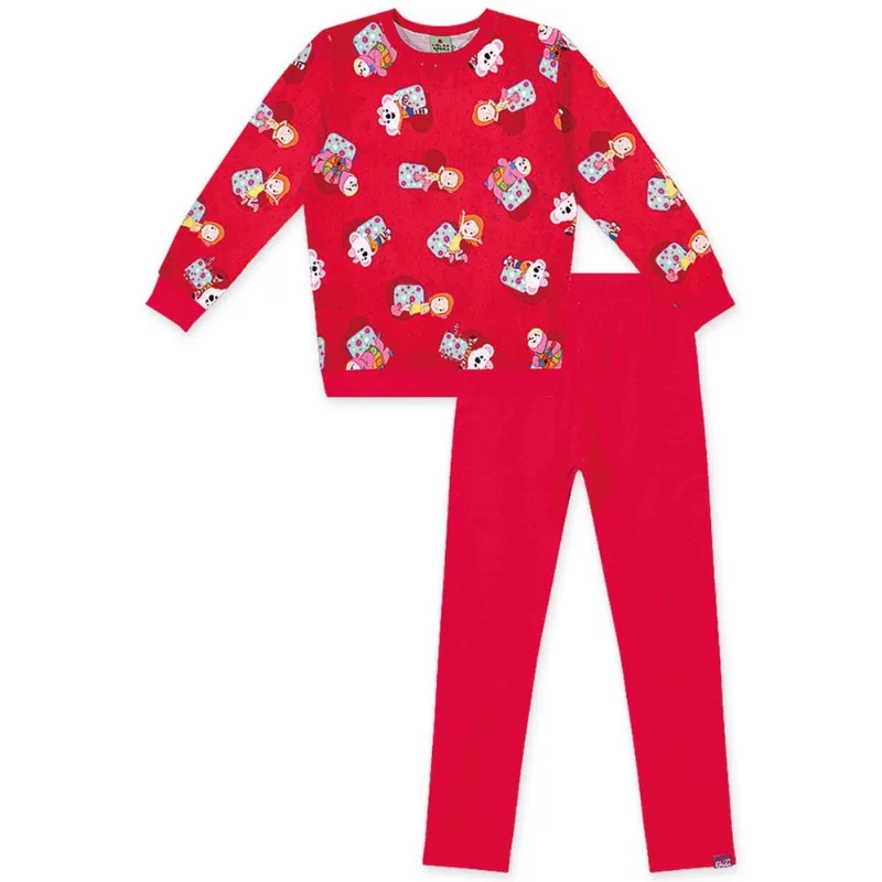 Conjunto Longo Malha Menina Mundo Ripilica Vermelho 4