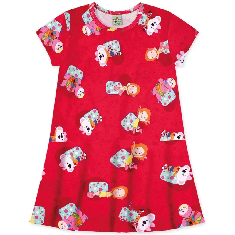 Vestido Manga Curta Malha Infantil Mundo Ripilica Vermelho 8