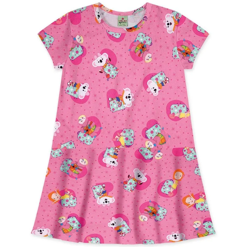 Vestido Manga Curta Malha Infantil Mundo Ripilica Rosa 6