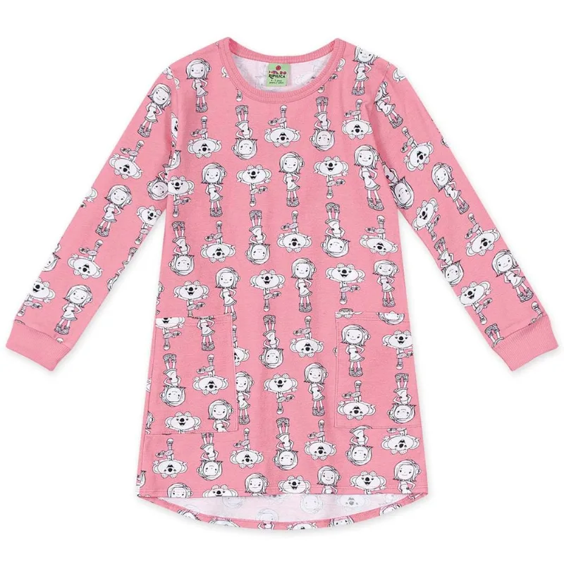 Vestido Manga Longa Malha Infantil Mundo Ripilica Rosa 10