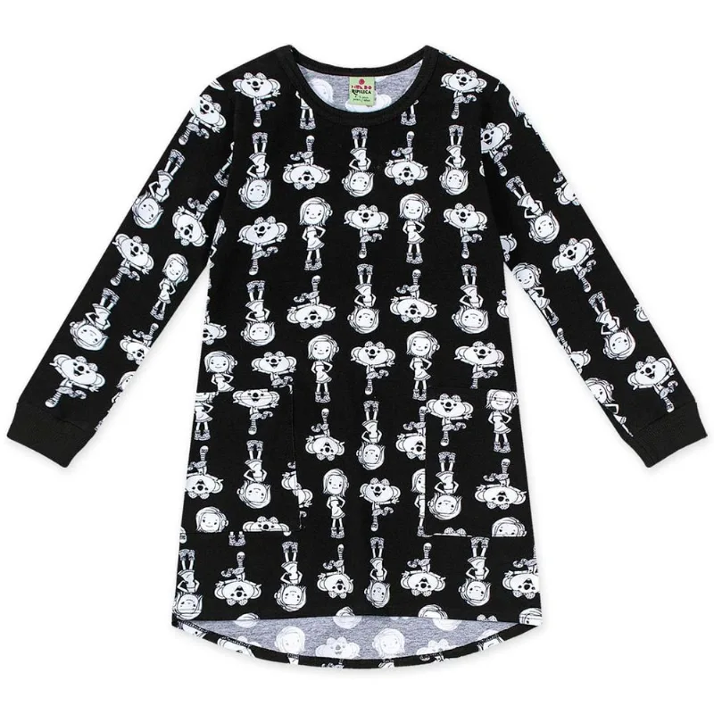 Vestido Manga Longa Malha Infantil Mundo Ripilica Preto 3