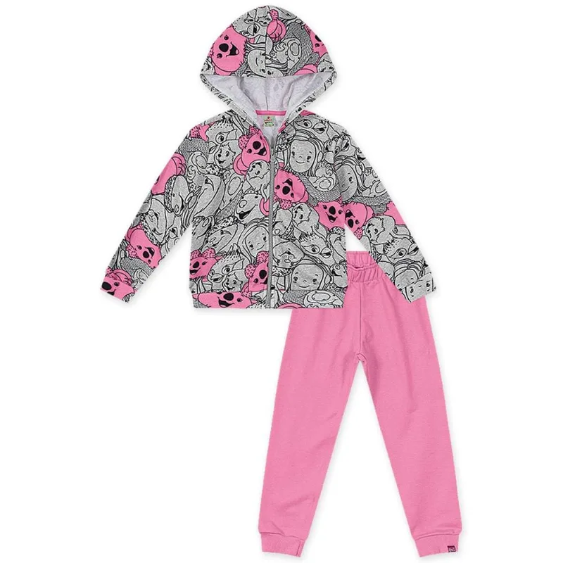 Conjunto Longo Moletom Com Capuz Menina Mundo Ripilica Rosa 8