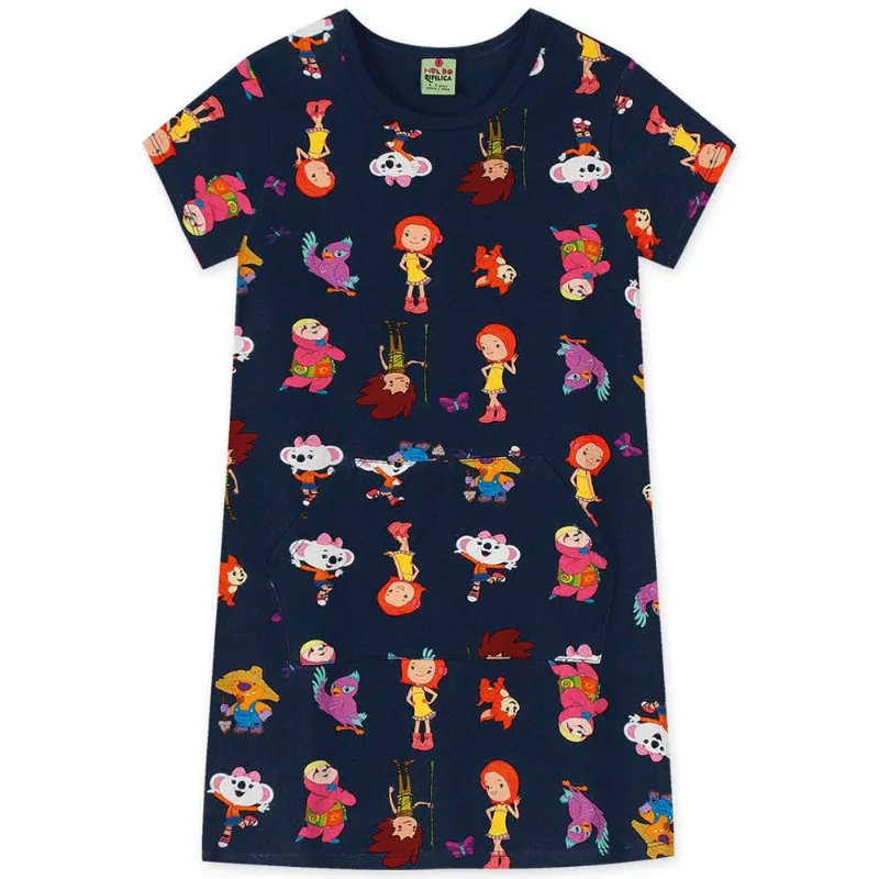 Vestido Manga Curta Malha Infantil Mundo Ripilica Preto 4