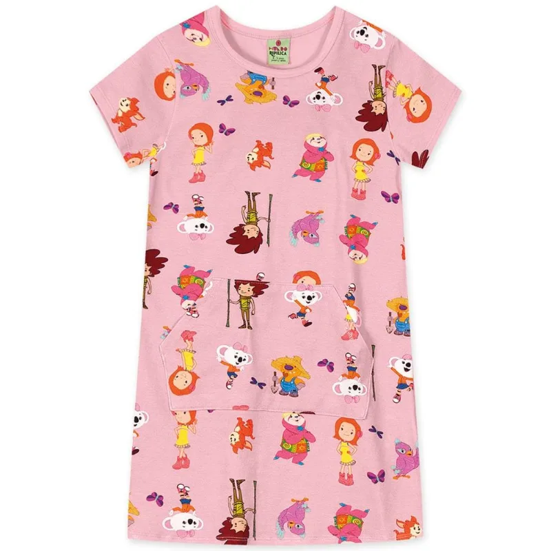 Vestido Manga Curta Malha Infantil Mundo Ripilica Rosa 8