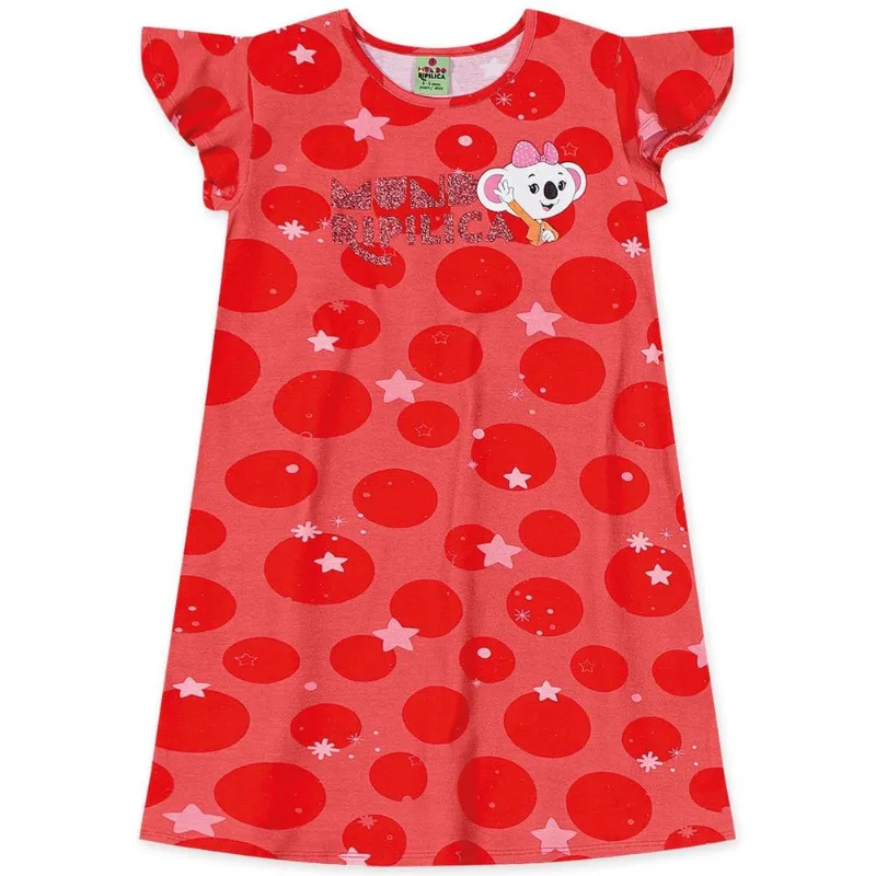 Vestido Manga Curta Malha Infantil Mundo Ripilica Vermelho 1