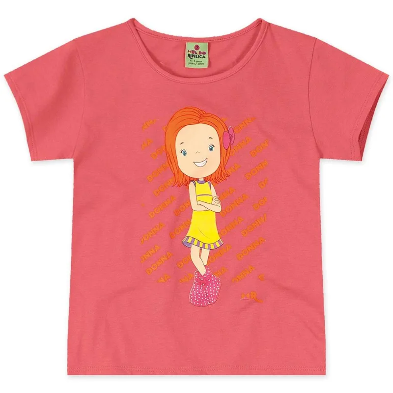 Blusa Donna Manga Curta Malha Menina Mundo Ripilica Laranja 6