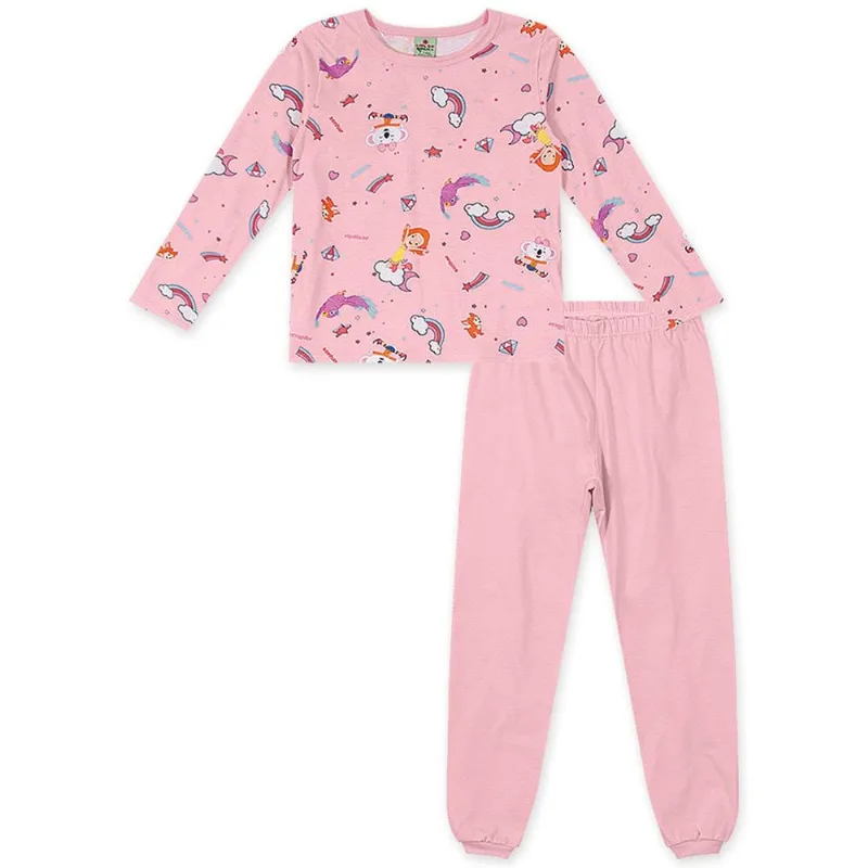 Pijama Longo Malha Menina Mundo Ripilica Rosa 5