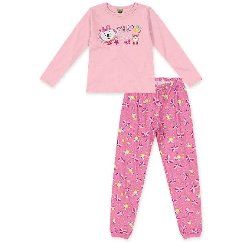 Pijama Longo Malha Menina Mundo Ripilica Rosa 1.5
