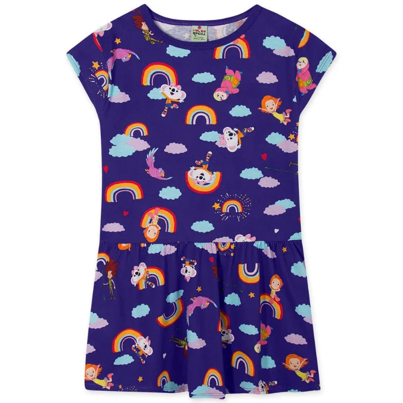 Vestido Manga Curta Malha Infantil Mundo Ripilica Azul 4