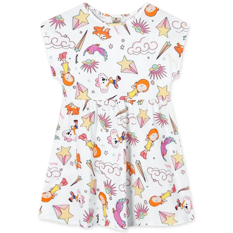 Vestido Manga Curta Malha Infantil Mundo Ripilica Branco 4