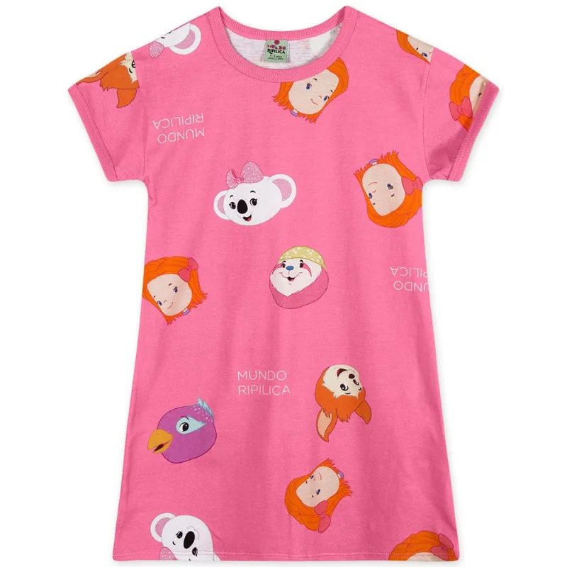 Vestido Manga Curta Malha Infantil Mundo Ripilica Rosa 4