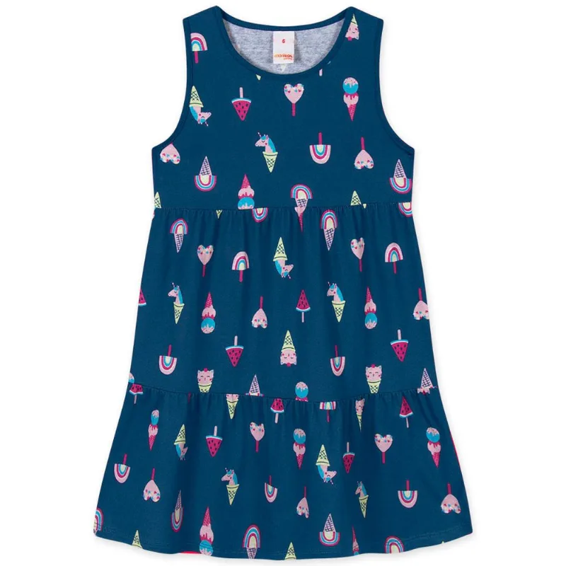 Vestido Regata Sorvete Infantil Feminino Marisol Play Azul 3P
