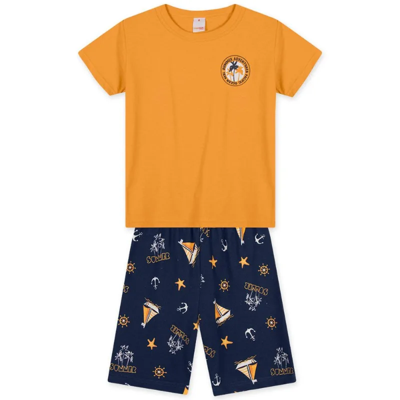 Conjunto Curto Moletom Infantil Masculino Marisol Play Laranja 3P