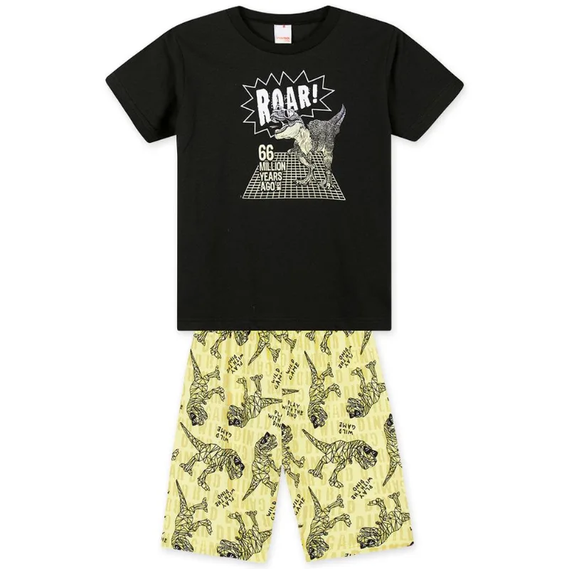 Conjunto Curto Dinossauro Moletom Infantil Masculino Marisol Play Preto 3P