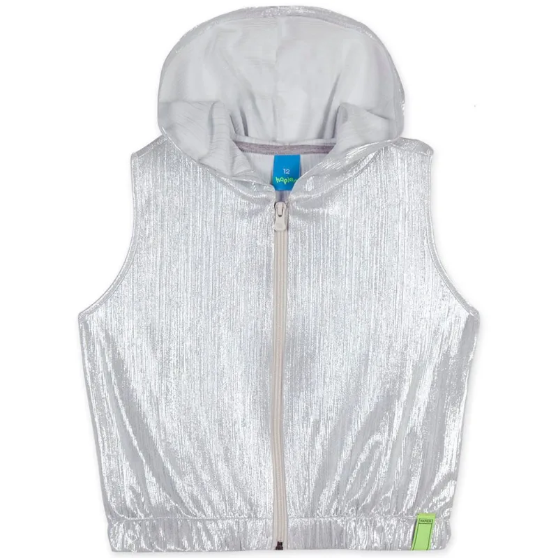 Colete Cropped Com Capuz Metalizado Menina Hapier Branco 10