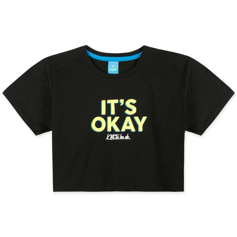 Blusa Cropped Manga Curta Malha Menina Hapier Preto 16