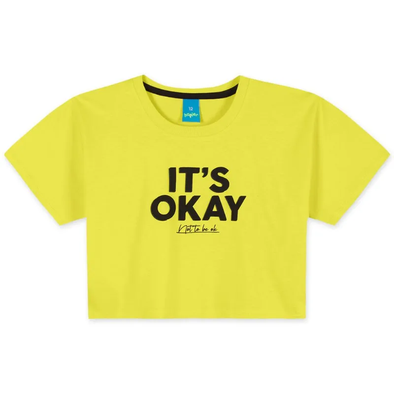 Blusa Cropped Manga Curta Malha Menina Hapier Amarelo 16